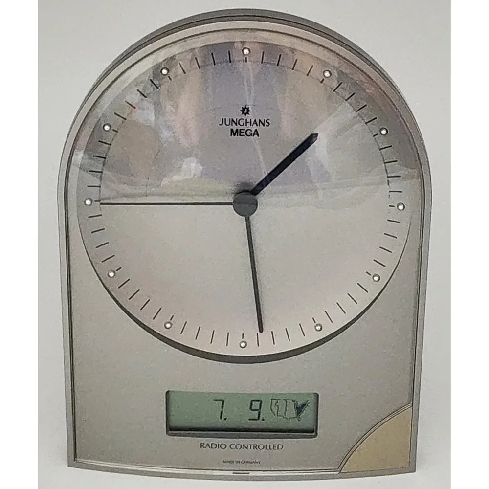 Junghans Mega Radio Controlled Desk Clock Silver German Modernist 308/0100